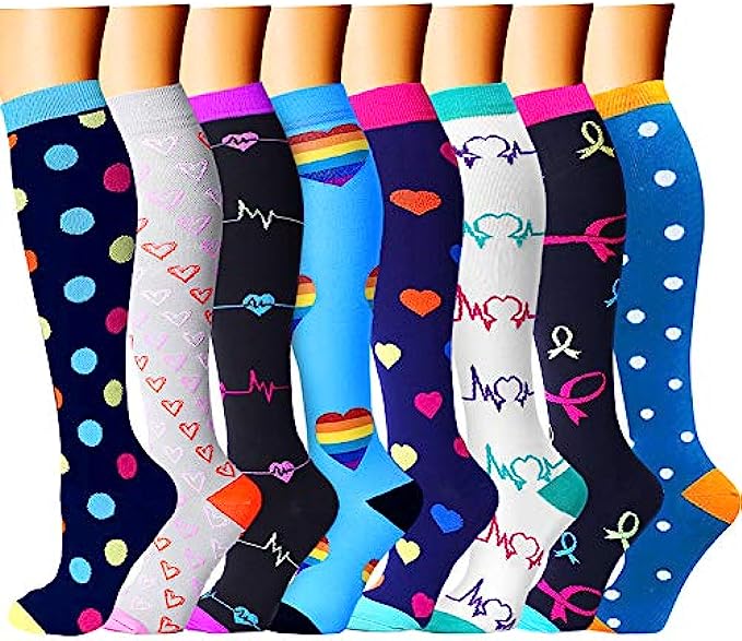 CHARMKING Compression Socks for Women &amp; Men Circulation (8 Pairs)15-20 mmHg is Best Support for Athletic Running,Cycling