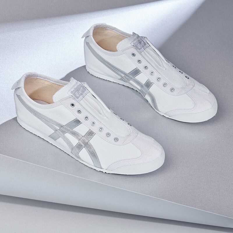 Original In Stock ˉ Shoe Tigers Sneakers Super Soft Canvas Men and Women's Casual Sports Running Tigers Running Shoes White/silver LLAN