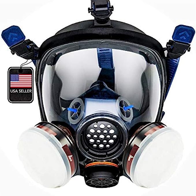 Full Face Organic Vapor, Chemical, &amp; Particulate Respirator - 1 Year Manufacturer Warranty - Reusable Eye Protection Mask