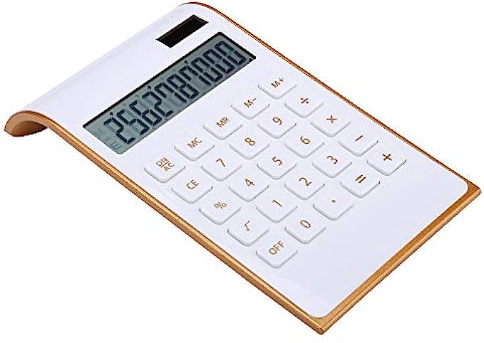 Calculator, Slim Elegant Design, Office/Home Electronics, Dual Powered Desktop Calculator, Solar Power, 10 Digits, Tilted LCD Display, Inclined Design, White (Slim2)