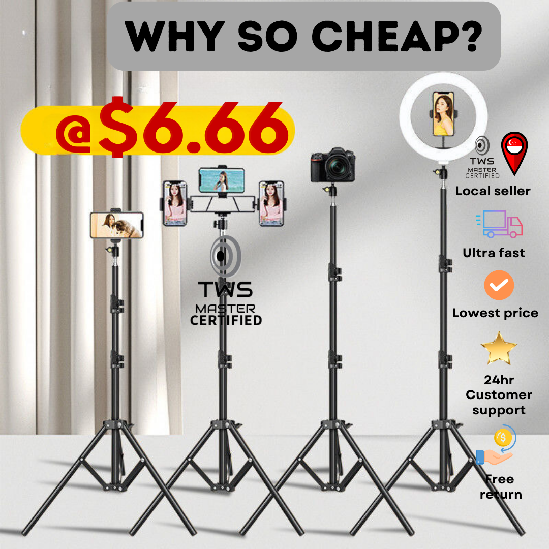 (SG Stock) Tripod Stand 210cm Portable Adjustable Stand Live Camera Selfie Tripod and Bluetooth Phone Holder 2.1m手机三脚架支架