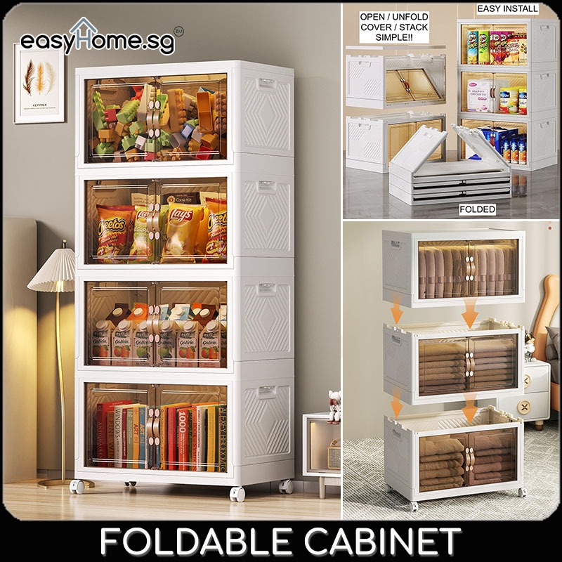 Easyhome.sg Foldable Cabinet JG Drawer Chest Stackable Storage Drawer Cabinet Wardrobe Home Organizer Storage Box